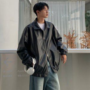 
Tim Peake leather jacket men's handsome high-end feeling big size loose motorcycle pu leather jacket A128