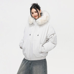 
YORKZOOM autumn and winter new hooded fur collar padded jacket for couples, men's thickened and warm short style