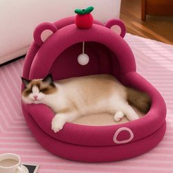 Berry Panda Nest Winter Thickened Cat Sleeping Nest Winter Warm Semi-Enclosed Cat House Autumn Dog House All Seasons Use