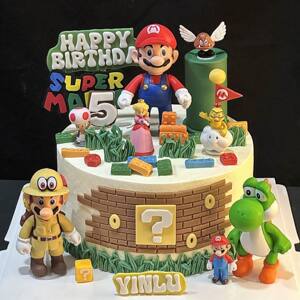 
Internet celebrity Super Mario Mario cake decoration ornaments small mushroom dinosaur boy children's birthday dessert table plug-in