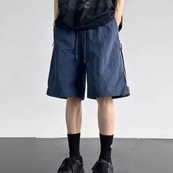 American zippered shorts men's summer thin trendy brand casual overalls loose waterproof breasted five-point pants