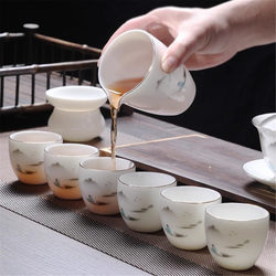 Tea Set High-End Office Gift Box Small Set White Porcelain Glass Lid Bowl for Brewing Tea Home Use Kung Fu Jade Cup