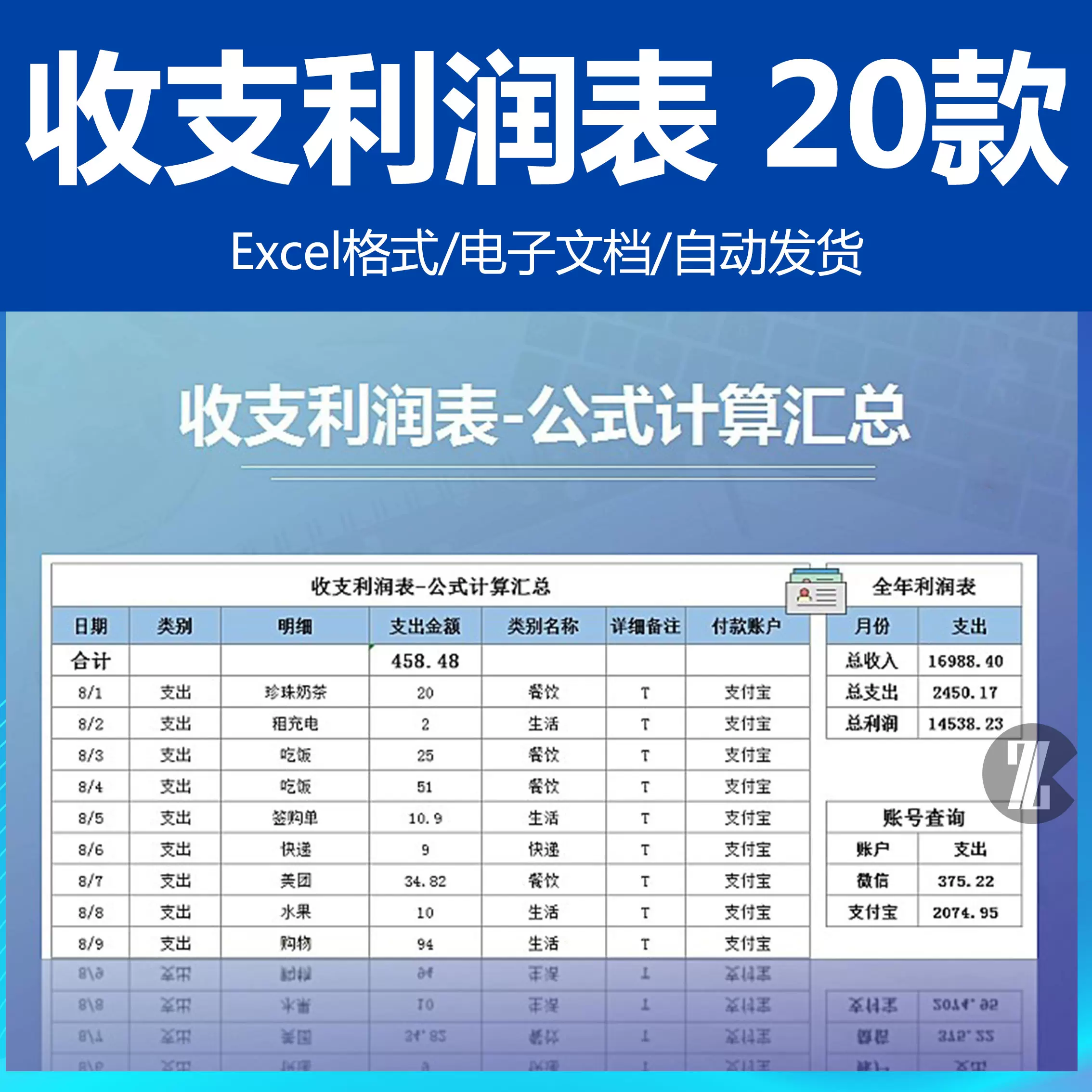 企业全年度营业财务报表收支利润表自带公式计算excel表格模板