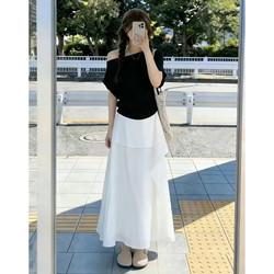 Super Stylish Ootd Outfit: a Complete Set of 2026 New Black Short-Sleeved T-Shirts for Women, Summer Skirt Two-Piece Set
