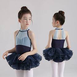Children's Summer Dance Ballet Practice Outfit, Dance Gymnastics Leotard, Halter Neck Style, Girls' Mesh Patchwork Basic Training Outfit