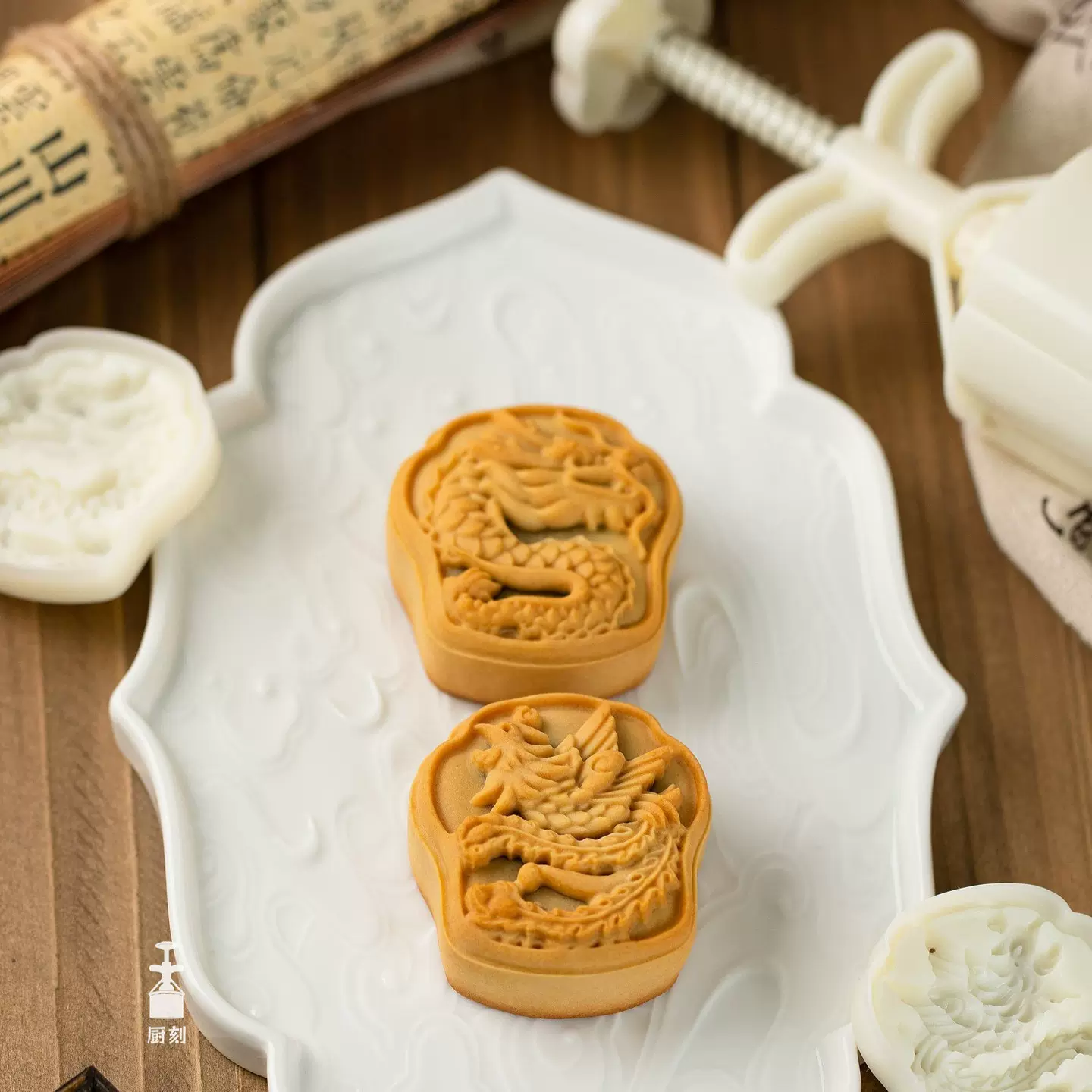 三木原创| 75克龙凤月饼模具立体中国龙手压式凤梨酥绿豆饼模