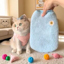 Cat Clothes, Dog Lambswool Vest, Autumn and Winter Style, Warm and Cute 3D Clothing, Blue and Gold Gradient, Ragdoll, Bichon