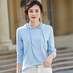 Silk-Gloss Cotton Base Shirt Spring 2026 New Women's Hoodie T-Shirt Pure Cotton Sweatshirt Fashionable Long-Sleeve Stylish Autumn Top