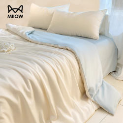 Catman Summer Cooling Ice Silk Bedding Set Four-Piece Set Silky Naked-Sleeping Bed Sheet Duvet Cover Three-Piece Set Light Luxury High-End Bedding