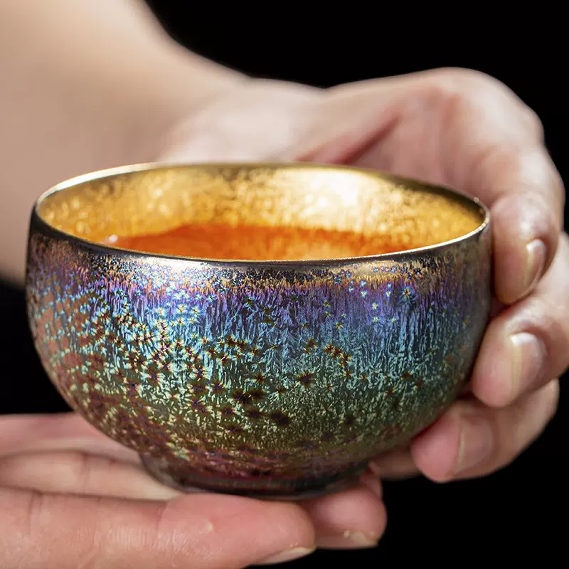 茶器、酒器(中国天目建盞•孔雀羽窯変)鎏金 茶器、酒器(中国天目建盞•孔雀羽窯変)鎏金