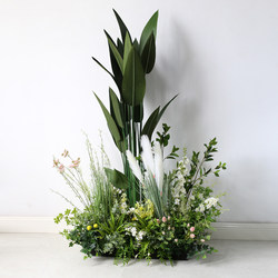 Artificial Plant Landscaping for Mall Window Displays, Decorative Landscape Combinations, Store Greenery, Soft Decor Scenes, Floor-Standing Green Plant Pots