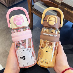 Kapibala Children's Straw Water Bottle for Girls, 2026 New Model, Summer Student School-Specific Portable Double-Drink Cup