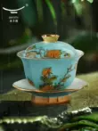 Yongfengyuan Hồ Tây bát phủ màu xanh/ấm trà/cốc công bằng/bộ lọc trà bộ trà gốm bao bì an toàn bộ ấm chén pha trà đẹp Trà sứ