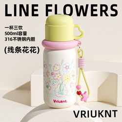 Thermos Cup with Lid, High-Looking Water Cup for Girls, New Straw, Stainless Steel, Special for Students to Go to School, Kidsren's Cup