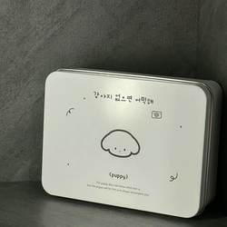 Korean-Style Tin Box with Cute Puppy Stickers, Small Card Storage, High-Value Desktop Organizer, Student Hairpin Storage Box