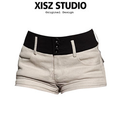 American-Style Street Color-Block Low-Waist Shorts for Women, Summer New Versatile Hip-Hugging Ultra-Short Hot Pants