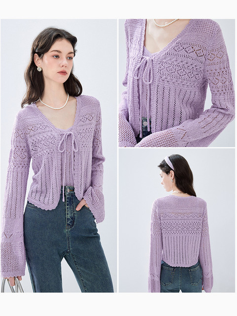 Qiushui Yiren V-neck hollow sweater set 2024 Qiu New Women's Jacket ...