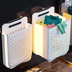 Wall-Mounted Foldable Laundry Basket for Home Use, Bathroom Organizer, Dirty Clothes Storage Bin, Laundry Hamper