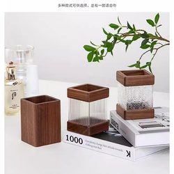 Makeup Brush Storage Tube Desktop Cosmetics Storage Box Solid Wood Acrylic Dressing Table Eyebrow Pencil Eye Shadow Storage Pen Holder