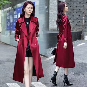 
High-end quality 2025 autumn smooth soft windbreaker for women mid-length young ladies red temperament casual jacket