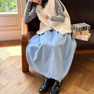 
nothe Case soft blue lake wool fluffy flower bud skirt elastic waist autumn and winter versatile skirt