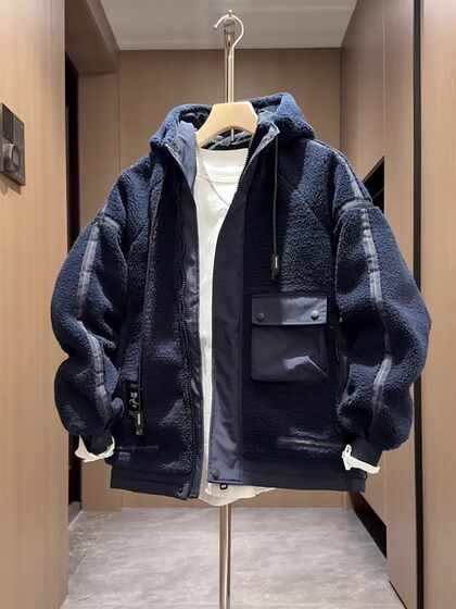 
Winter new hooded splicing cotton coat men's loose couple thickened warm fashion casual versatile cotton coat