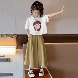 Girls' Summer Wide-Leg Pants Set, Summer Outfit 2025 New Style, Stylish Two-Piece Set with Cropped Pants for Older Girls and Students