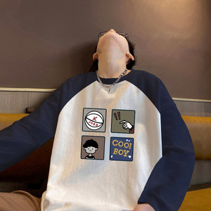 
Heavy cotton long-sleeved T-shirt men's spring and autumn 2026 new American high street trendy brand color-blocking bottoming shirt top