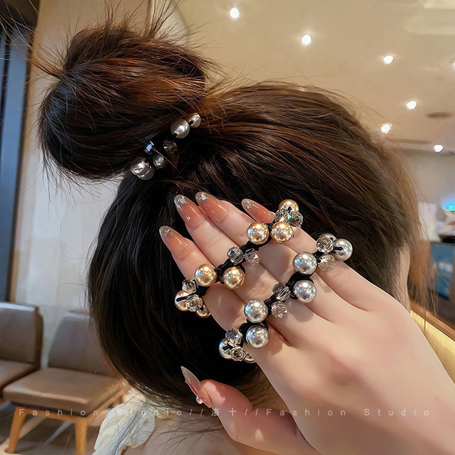 High-end imitation pearl hair ring hair rope 2025 new high elastic durable tying rope bun rubber band headwear