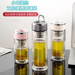 Simple Double-Layer Glass Tea and Water Separation Cup, High Temperature Resistant, Thickened, Anti-Scalding, Compact and Portable Cup, High-Looking Tea Cup with Handle