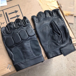 In Stock Old-Fashioned Aramid Knitted Goat Leather Splicing Men's Flame-Retardant Anti-Cut Anti-Slip Half-Finger Snow Leopard Black Gloves