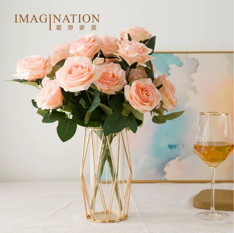 粉红白黄紫玫瑰10朵仿真花假花干花花瓶套装客厅装饰 粉红白黄紫玫瑰10朵仿真花假花干花花瓶套装客厅装饰