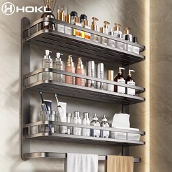 German Bathroom Shelf, Wall-Mounted Toilet Shelf, Washroom Sink, No-Drill Wall-Mounted Space Aluminum Bathroom Storage Rack