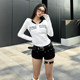 WEIRD PUSS lazy style white fake two-piece V-neck long-sleeved T-shirt for women, high-level casual letter top