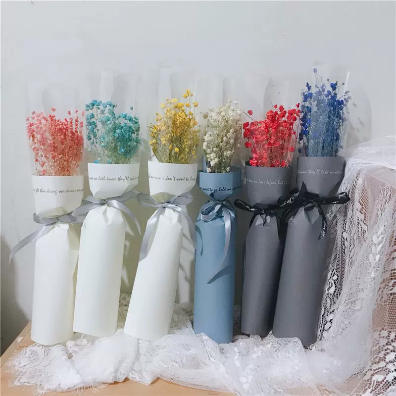 耶誕節送花單支花束真花乾燥花x滿天星