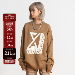 New Factor Xinyinsu Trendy Brand Autumn New Towel Embroidered Printed Round Neck Sweater Ripped Sweater For Men And Women