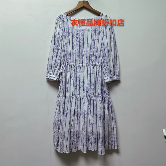 
[Art] New fashion print design round neck high waist temperament cotton linen dress L79