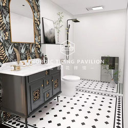 French-Style Black and White Tiles, European-Style Retro Homestay Small Floor Tiles, Kitchen and Bathroom Non-Slip Tiles, Balcony Mosaic Floor Tiles