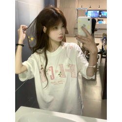 Chinese Trendy Brand Guo Chaopai (Guo Chaopai Is Likely a Brand Name and Should Be Transliterated) Guo Chaopai Style Patchwork Embroidered Short-Sleeved T-Shirt for Women, Summer Loose Design, Niche Pure Cotton Top
