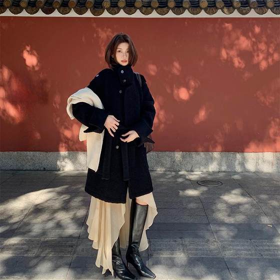 
44AaSi Korean drama flavor, north and south, Korean woolen jacket for women's mid-length autumn and winter loose coat