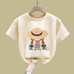 Girls' Apricot-Colored Short-Sleeve T-Shirt, Pure Cotton, 2026 New Stylish Versatile Casual Top for Older Children