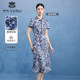 Ma Tiannu women's clothing summer new blue printed new Chinese cheongsam short-sleeved dress slim long skirt gift dress

