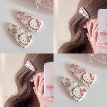 
Pink floral kittty hair clip female side clip girl heart forehead broken hair bangs clip hair card bb clip hair accessories