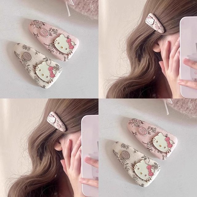 
Pink floral kittty hair clip female side clip girl heart forehead broken hair bangs clip hair card bb clip hair accessories
