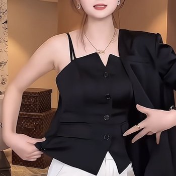 Black slim vest suspender for women in summer American hottie dress for fashionable shirt underwear niche design top