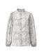 Hall Tang shirt women's stand-up collar long sleeve metal button new Chinese style fog flower print design small puff sleeve top new style