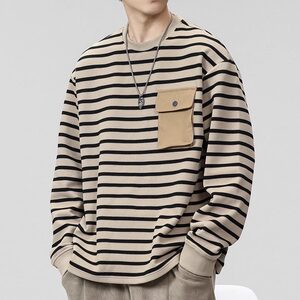 
Men's striped long-sleeved T-shirt plus fat plus size sweatshirt men's clothing fat man's inner bottom shirt spring and autumn top shirt