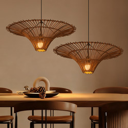 Wabi-Sabi Style Grass and Rattan Woven Chandelier for Restaurant, Hotel, Banquet Hall, Rattan Lampshade, Retro Creative Rattan Art Decorative Lighting Fixtures