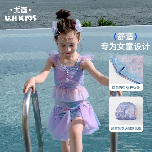 2025 new girls split swimsuits children girls princess skirt swimsuits mid-large children hot spring vacation swimsuit
