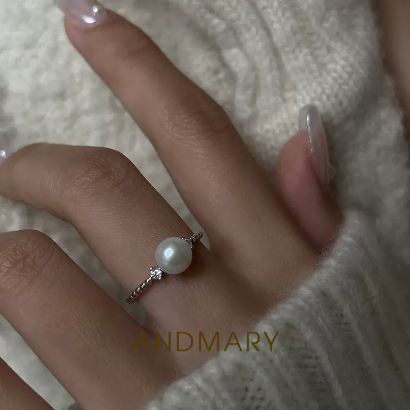 Andmary珍珠戒指女S925纯银小众个性食指环高级感轻奢简约手饰潮-Taobao